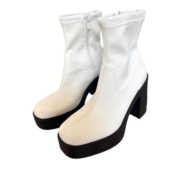 STEVE MADDEN MADE IN ITALY CHUNKY WHITE PLATFORM SOCK ZIP UP BOOTS SIZE 8 - Picture 2 of 7